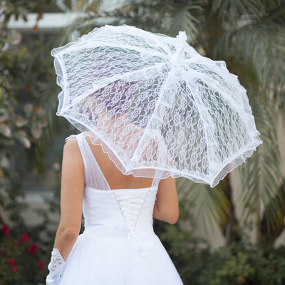 Vintage Style Bridal Lace Parasol with Tulle Ruffles - SOLD OUT