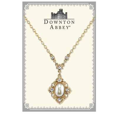 Downton Abbey Simulated Pearl and Crystal Pendant Necklace