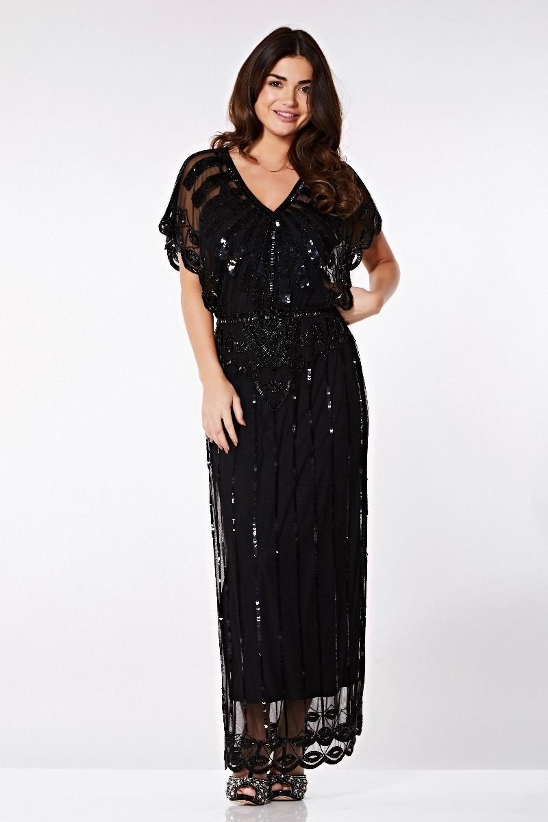 Gatsby Style Maxi Dress in Black 3X / Black Gatsby Style Maxi Dress in Black 3X / Black