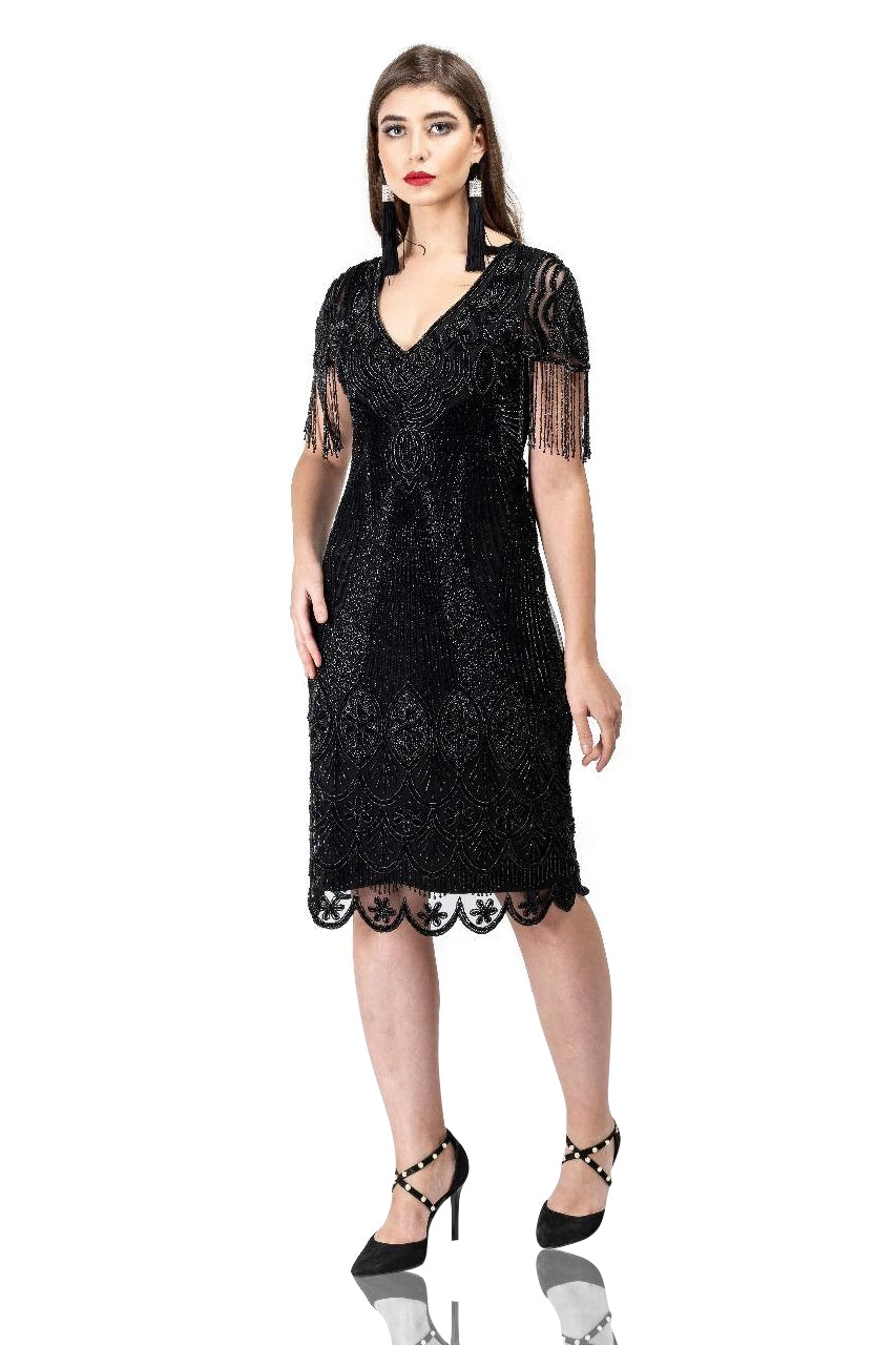 Marta 1920s Flapper Style Dress in Black 1X / Black Marta 1920s Flapper Style Dress in Black 1X / Black