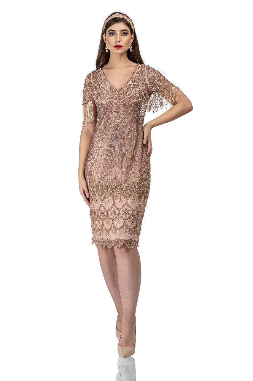 Marta 1920s Flapper Style Dress in Blush XS / Pink Marta 1920s Flapper Style Dress in Blush XS / Pink