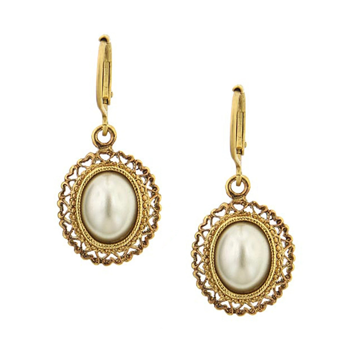 Gold-Tone Pearl Oval Drop Earrings