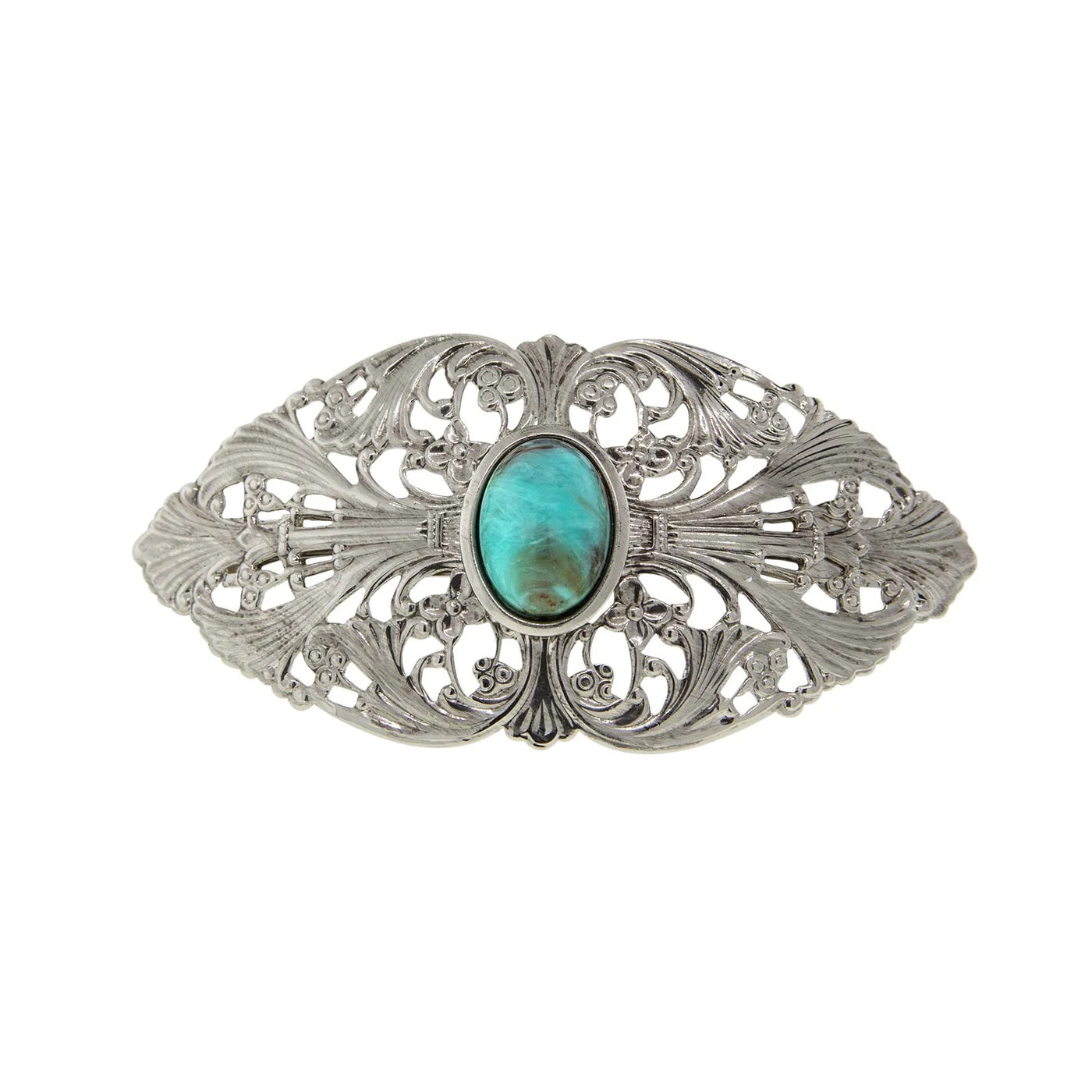 Oval Turquoise Color Oval Stone Large Hair Barrette