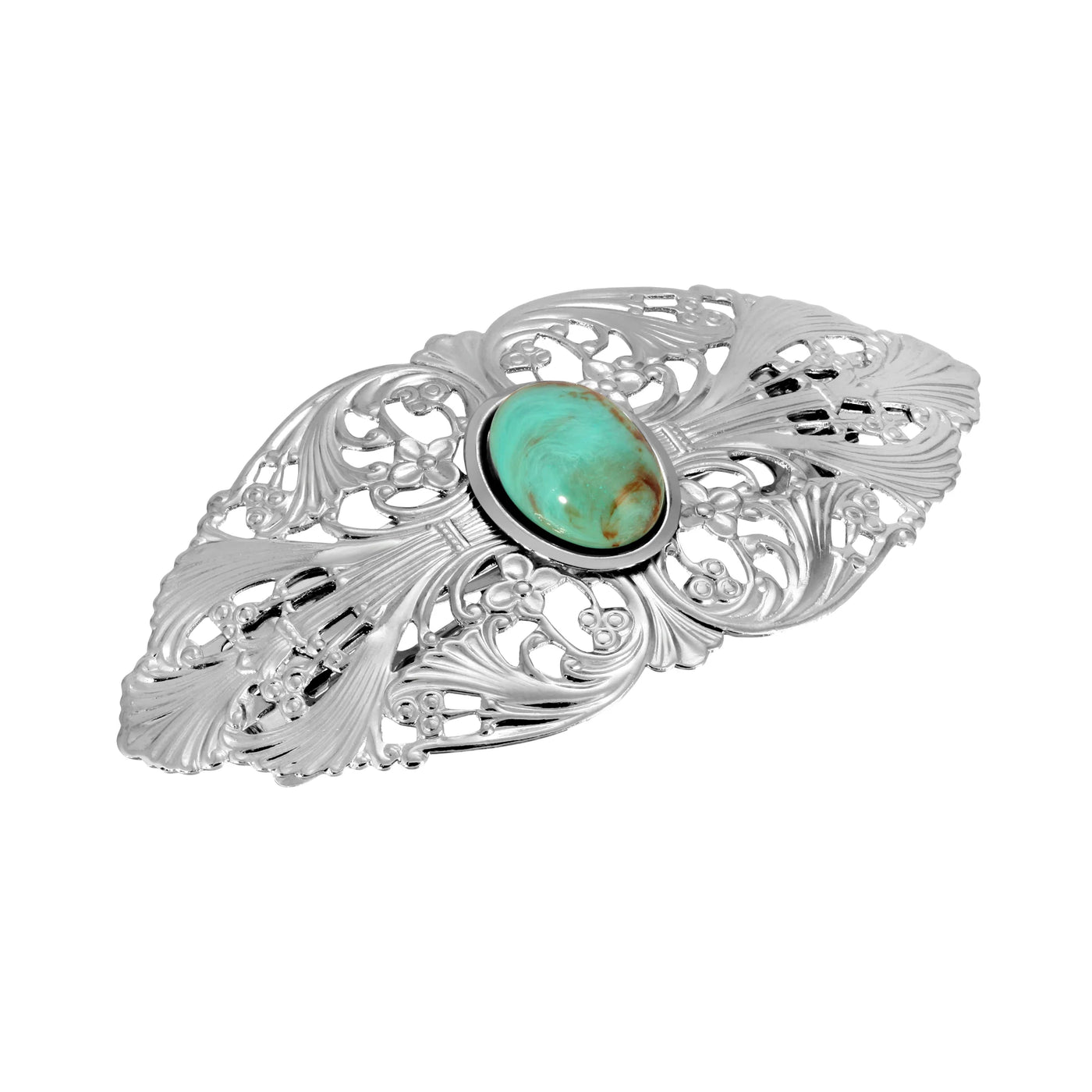 Oval Turquoise Color Oval Stone Large Hair Barrette