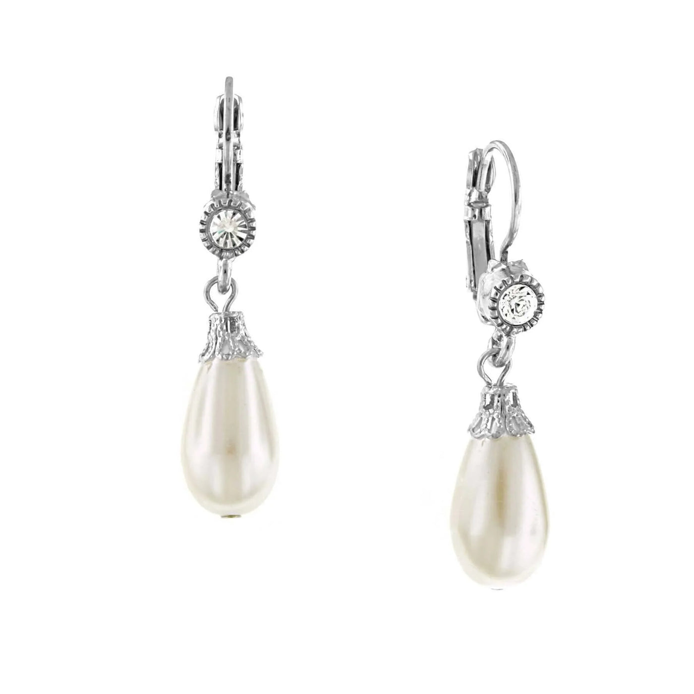 Bridal Round Crystal And Faux Pearl Drop Earrings
