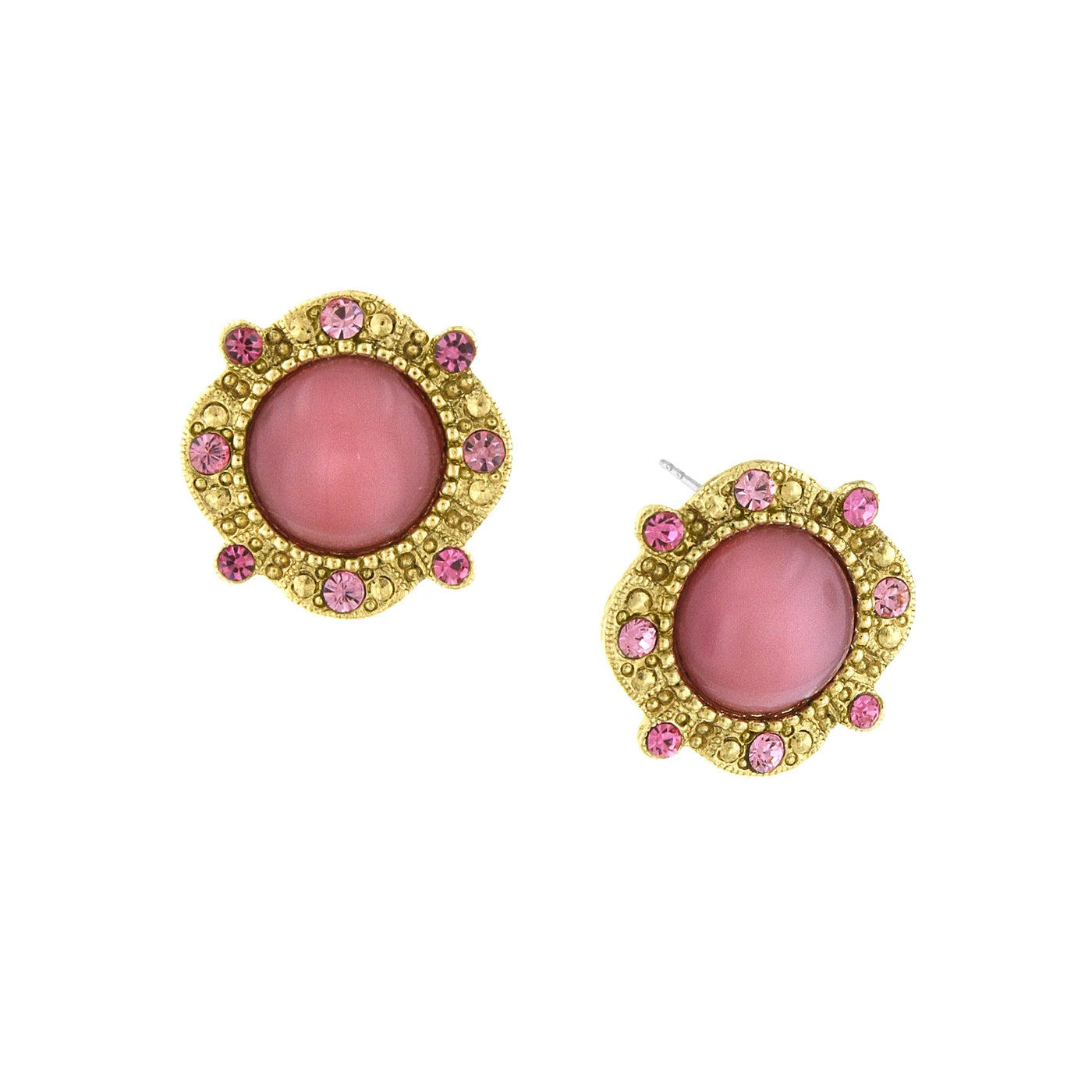 Pink Crystal & Moonstone Button Earrings