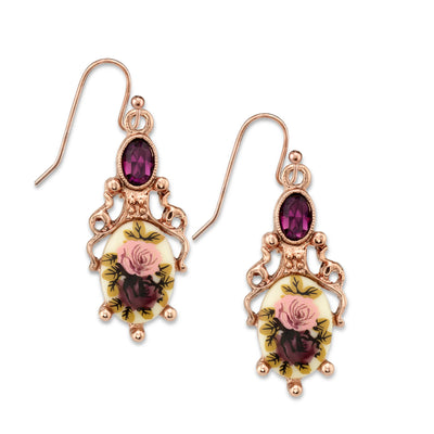Victorian Inspired Rose Print Drop Earrings by 1928 Jewelry