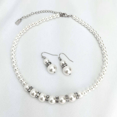 White Double Drop Faux Pearl Earrings