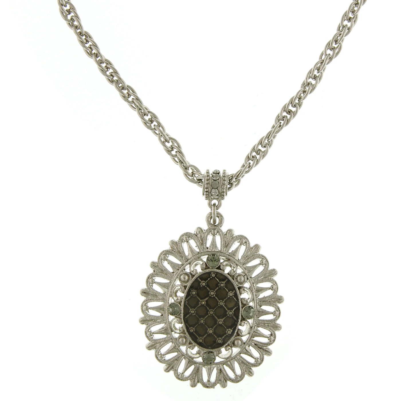 Black Diamond Oval Pendant Necklace