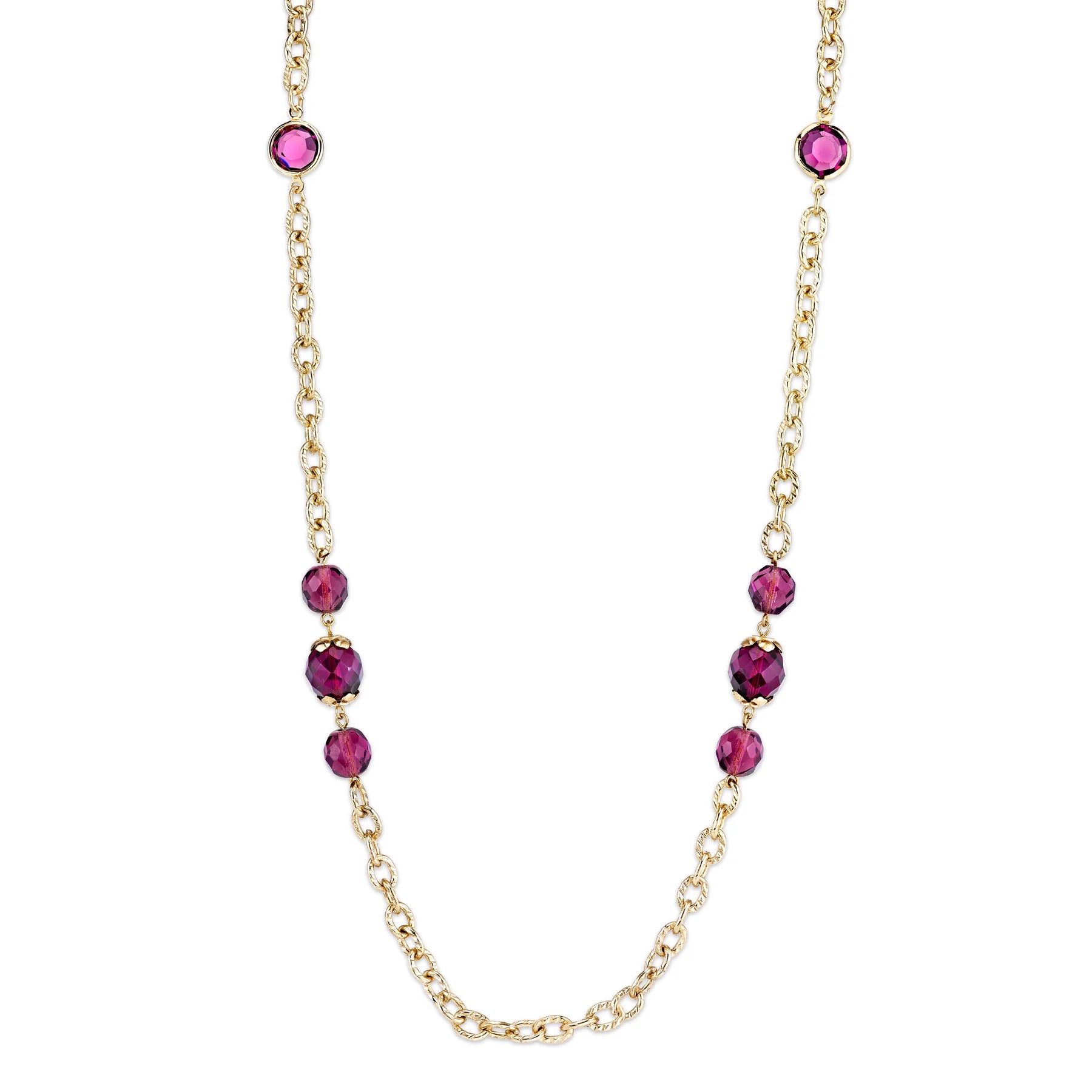 Chain And Purple Beaded Long Strand Necklace