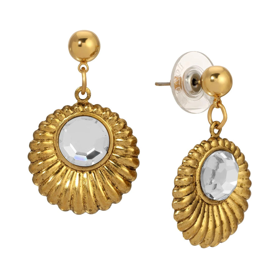 Scalloped Medallion Stone Post Back Drop Earrings