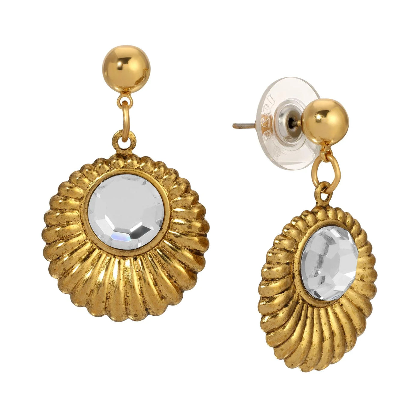 Scalloped Medallion Stone Post Back Drop Earrings