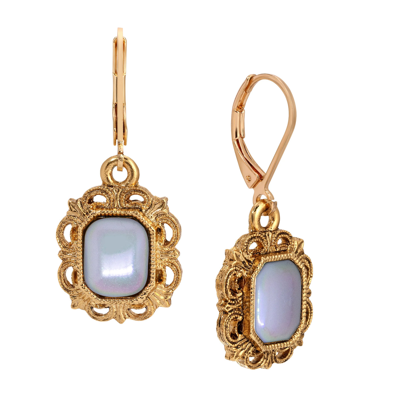 Octagon Stone Filigree Drop Earrings