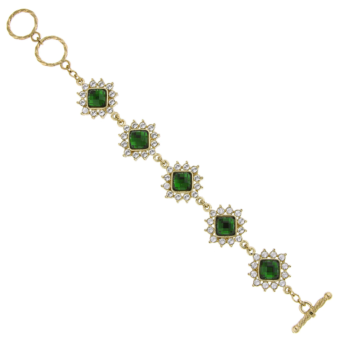 Green Stone And Crystal Toggle Bracelet