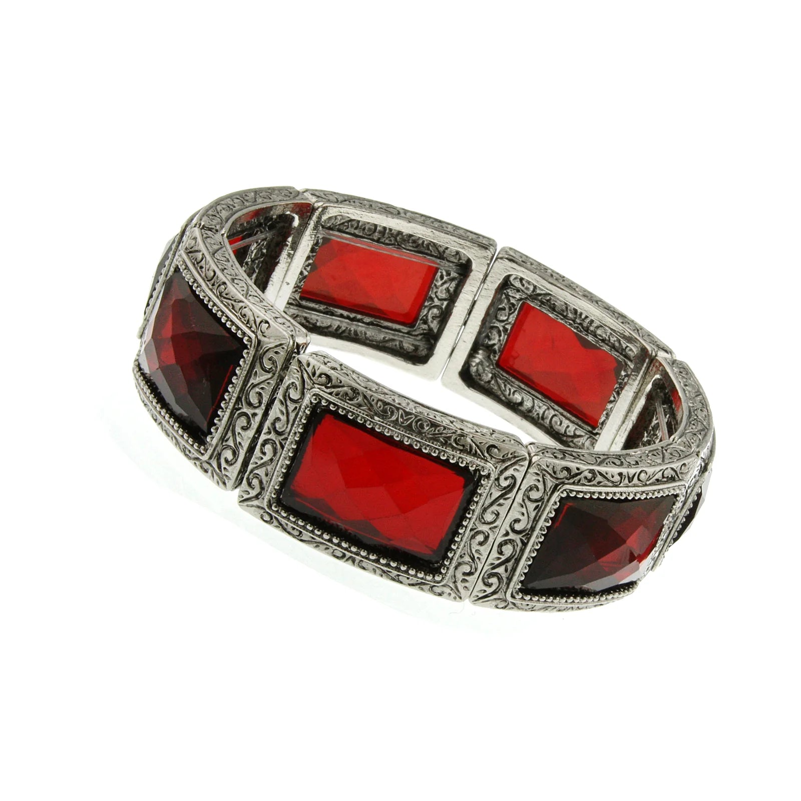 Red Rectangle Stone Stretch Bracelet