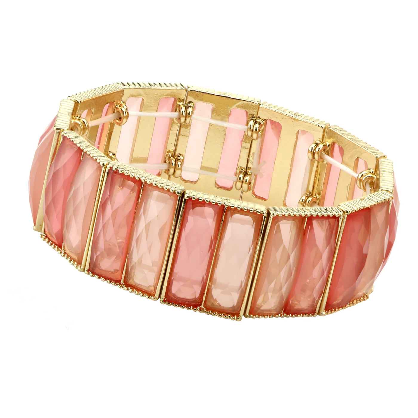 Semi Transparent Baguette Shape Stone Stretch Bracelet