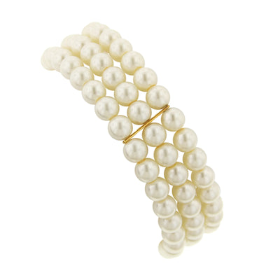 Oceano 6mm Ivory Faux Pearl 3-Row Stretch Bracelet