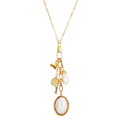 Elegant Faux Pearl Locket With Whistle Bell Charm Necklace