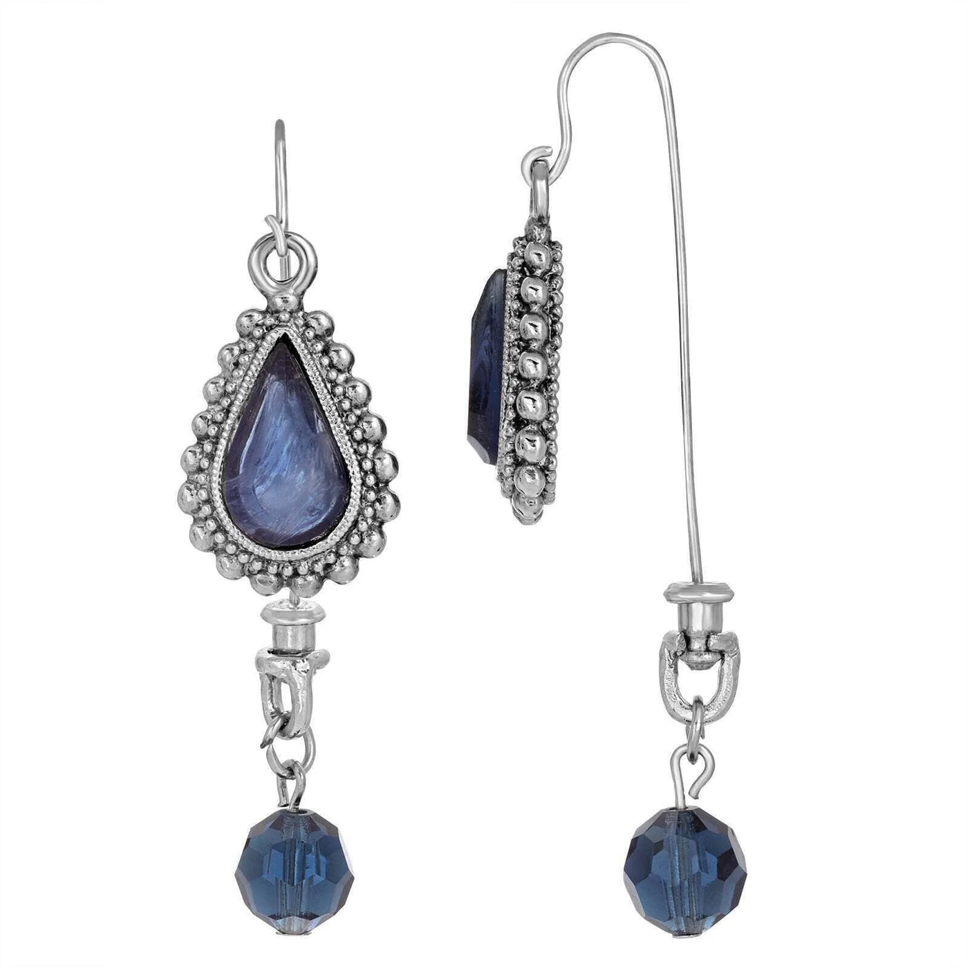 Sapphire Blue Teardrop Glass Stone Front Back Earrings