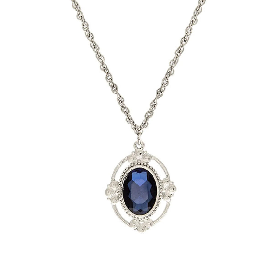 Montana Blue Oval Glass Stone Pendant Necklace
