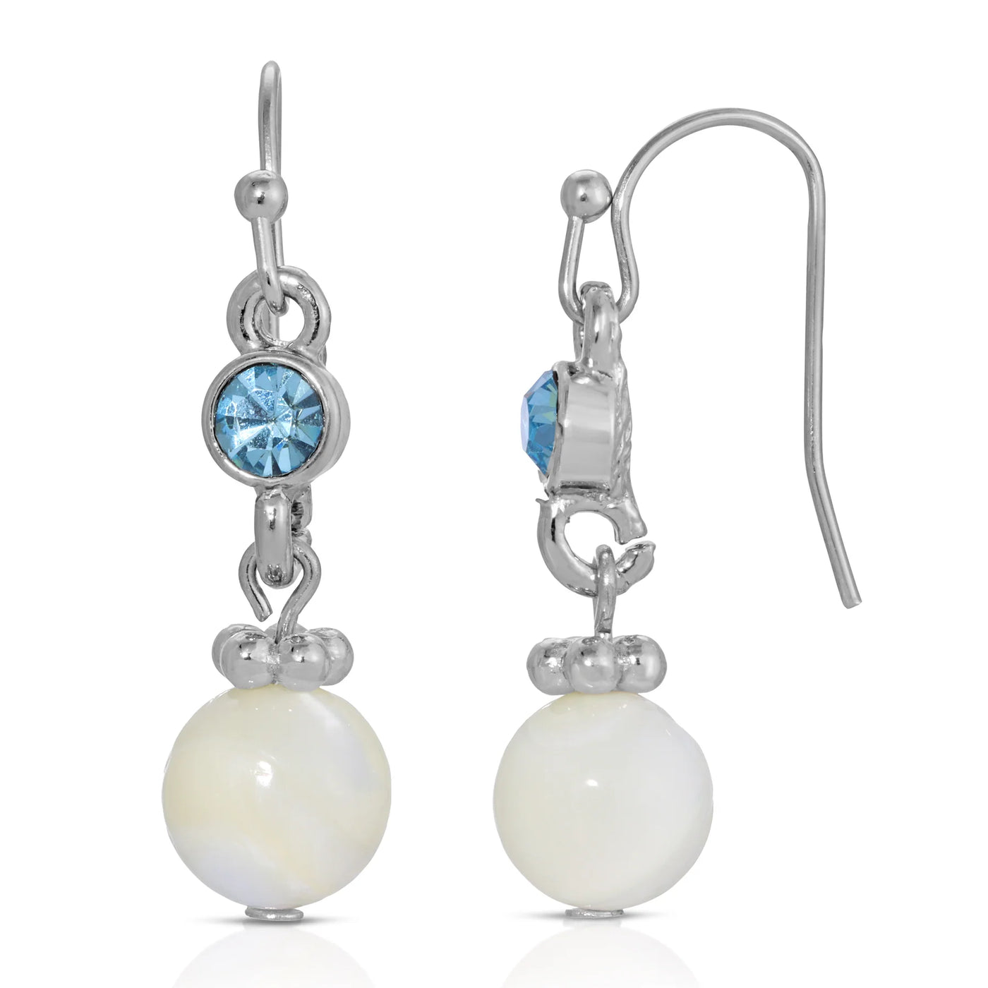 Aquamarine Crystal Mother Of Pearl Dangle Earrings