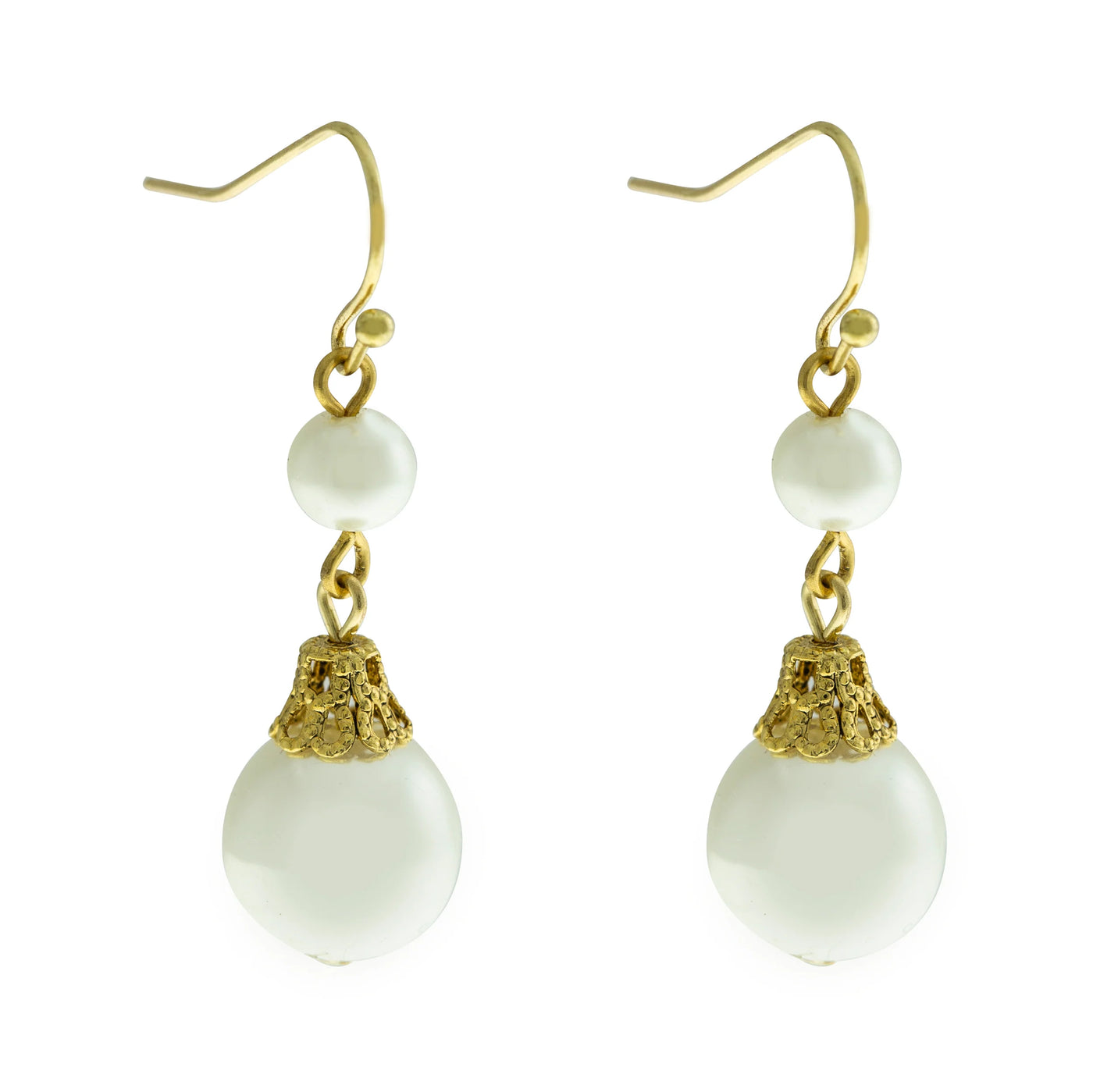 Double Faux Pearl Drop Wire Earrings