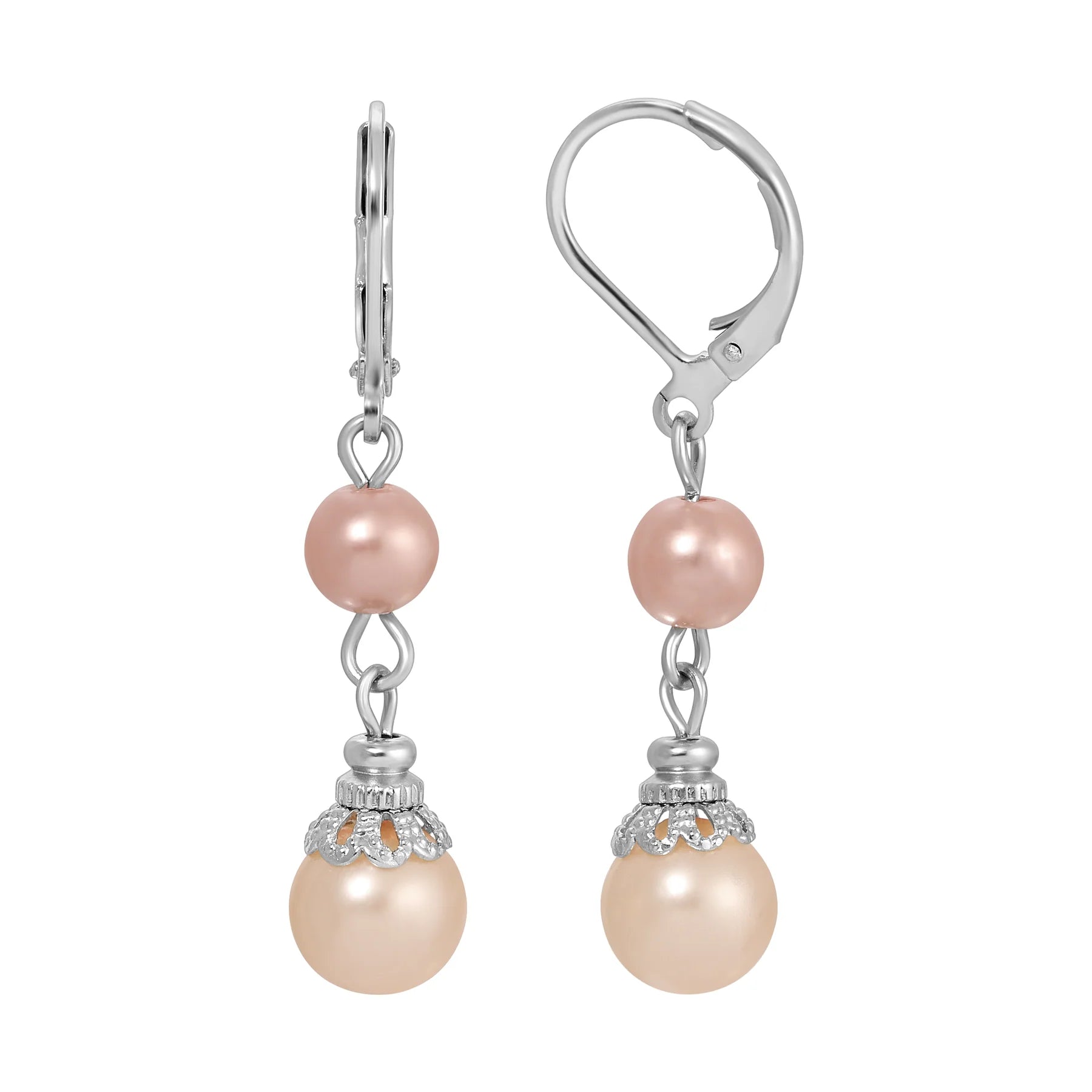 Rosabella Raspberry & Peach Faux Pearl Drop Earrings