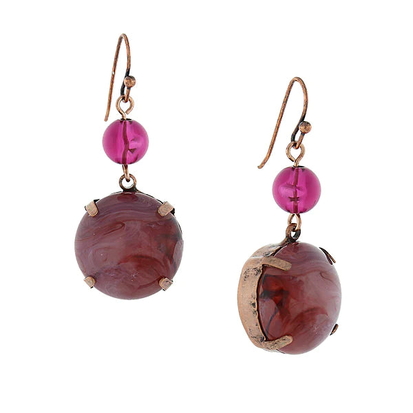 Round Purple Amethyst Stone Antiqued Drop Earrings