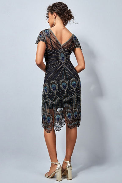 Alluring Amelia Fringe Flapper Dress in Black