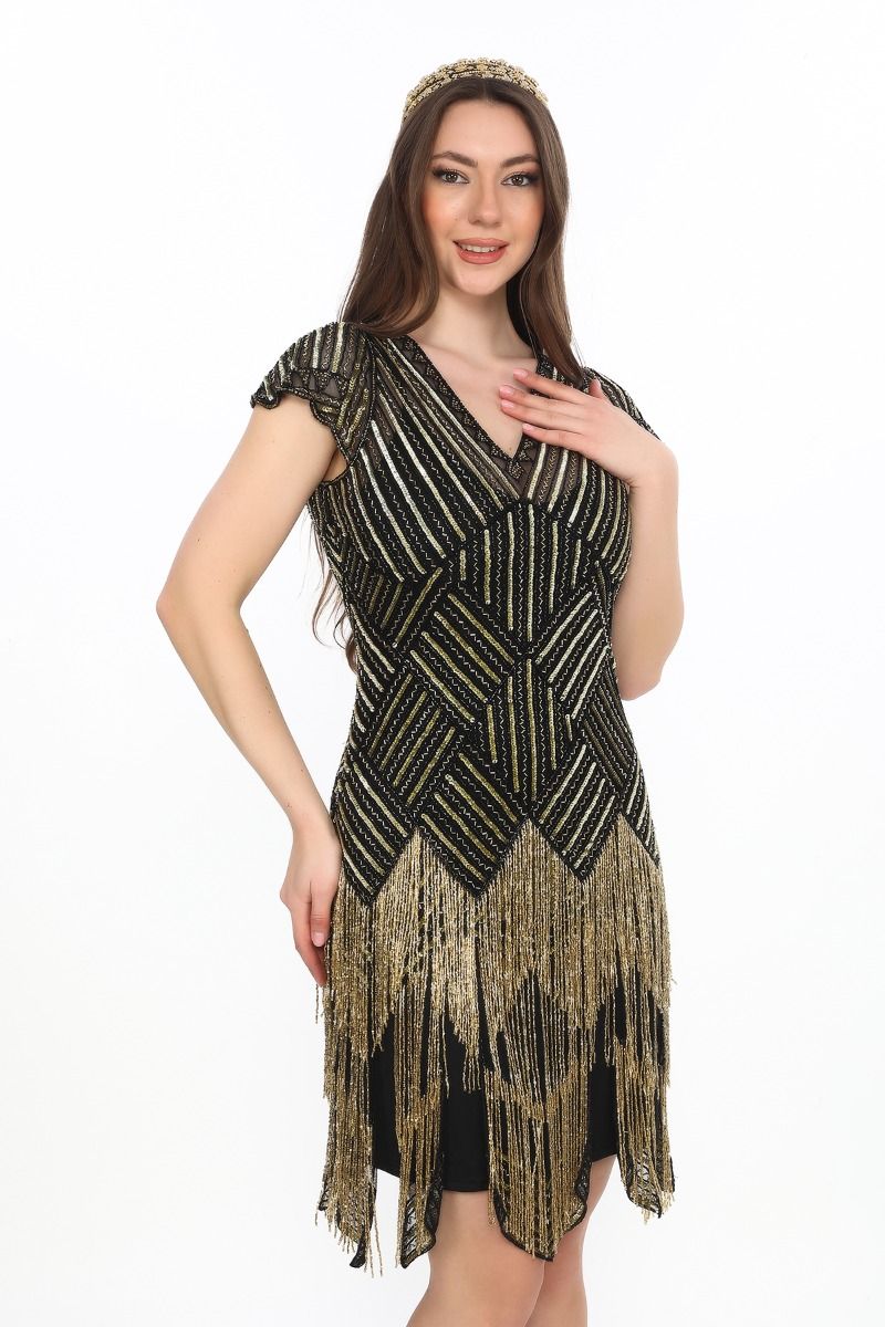 Ann Gatsby Glamour Party Dress in Black Gold by Gatsby Lady M / Black Ann Gatsby Glamour Party Dress in Black Gold by Gatsby Lady M / Black