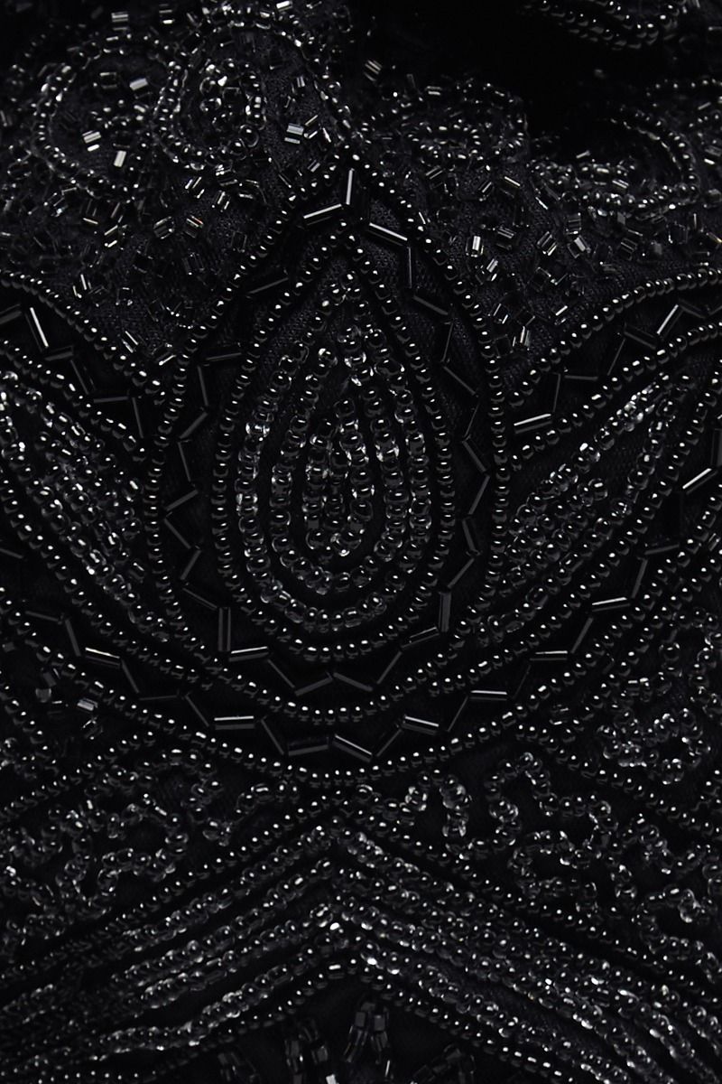 Beatrice Hand Embellished Fringe Bucket Bag in Black
