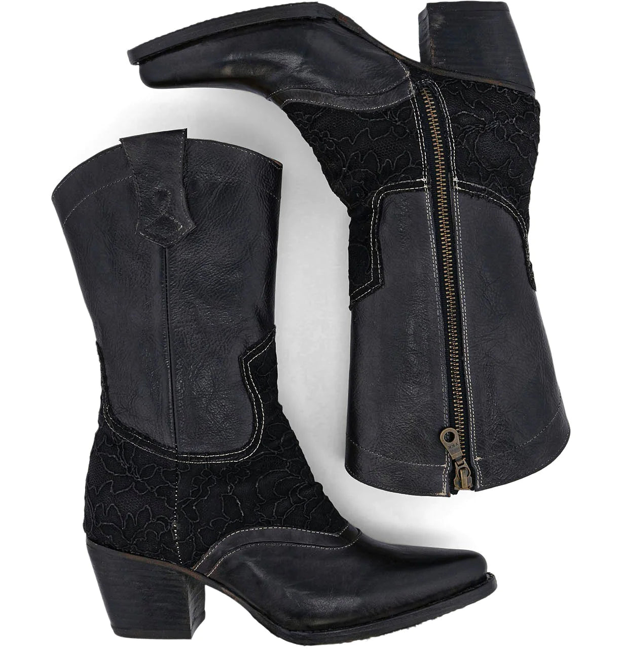 Basanti Mid-Calf Cowgirl Boots in Black