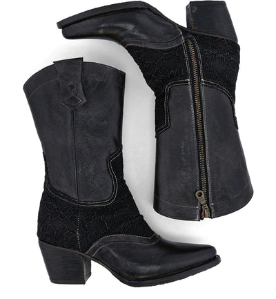 Basanti Mid-Calf Cowgirl Boots in Black