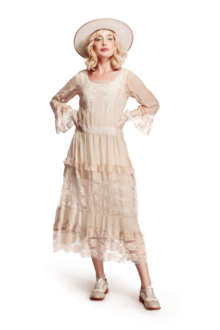 Steampunk Wedding Dresses | Vintage, Victorian, Black Blossom Cowgirl Wedding Dress in Ivory-Cream by Nataya $275.00 AT vintagedancer.com