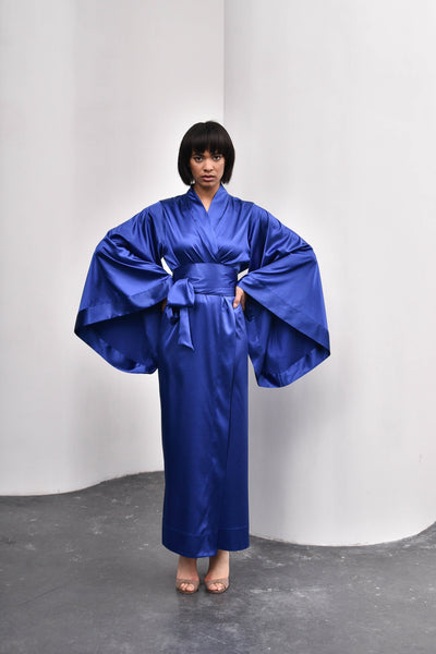 Asiatic Royal Silky Kimono Robe in Blue