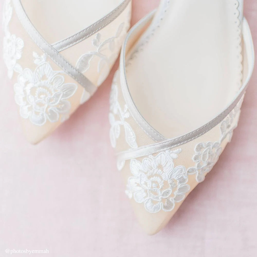 Celia Lace Wedding Flats in Nude by Bella Belle Shoes
