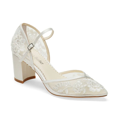 Chelsea Lace Wedding Block Heels in Ivory by Bella Belle Shoes