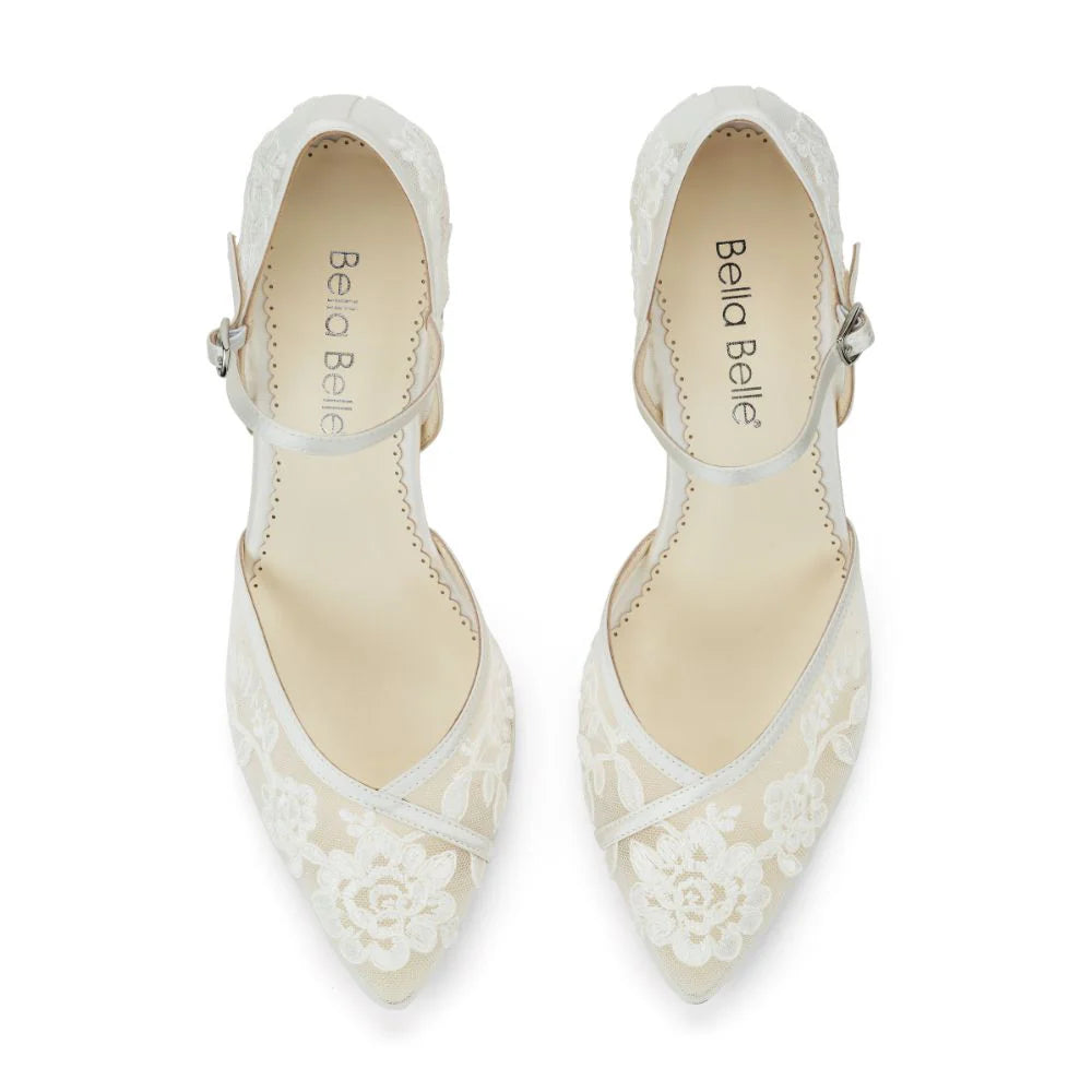 Chelsea Lace Wedding Block Heels in Ivory by Bella Belle Shoes