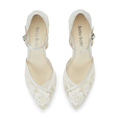 Chelsea Lace Wedding Block Heels in Ivory by Bella Belle Shoes
