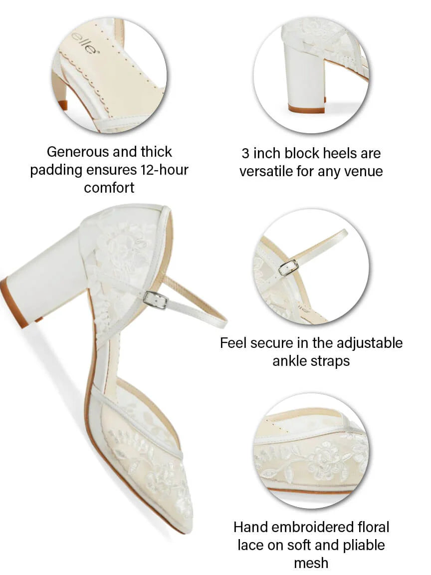 Chelsea Lace Wedding Block Heels in Ivory by Bella Belle Shoes