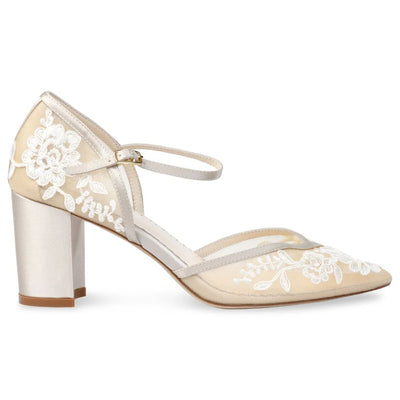 Chelsea Lace Wedding Block Heels in Nude by Bella Belle Shoes