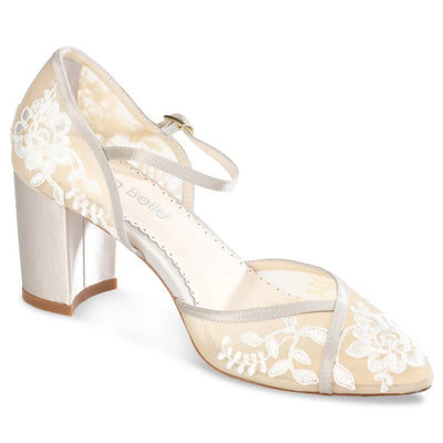 Chelsea Lace Wedding Block Heels in Nude by Bella Belle Shoes