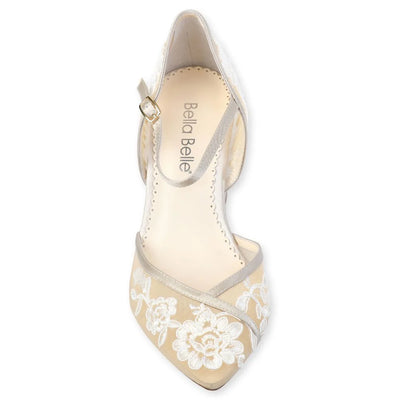 Chelsea Lace Wedding Block Heels in Nude by Bella Belle Shoes