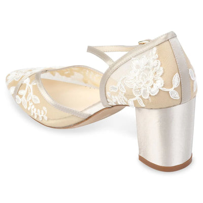 Chelsea Lace Wedding Block Heels in Nude by Bella Belle Shoes