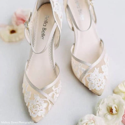 Chelsea Lace Wedding Block Heels in Nude by Bella Belle Shoes