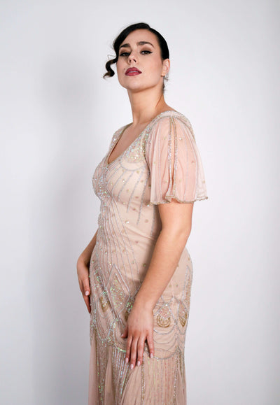 Colette Deco Beaded Dress in Nude Blush-Skin by WardrobeShop