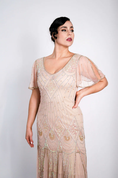 Colette Deco Beaded Dress in Nude Blush-Skin by WardrobeShop