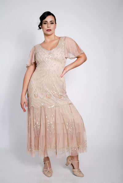 Colette Deco Beaded Dress in Nude Blush-Skin by WardrobeShop