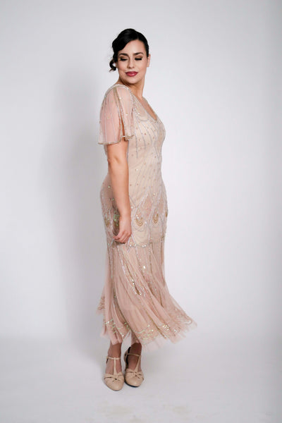 Colette Deco Beaded Dress in Nude Blush-Skin by WardrobeShop