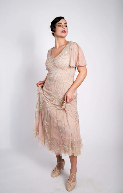 Colette Deco Beaded Dress in Nude Blush-Skin by WardrobeShop